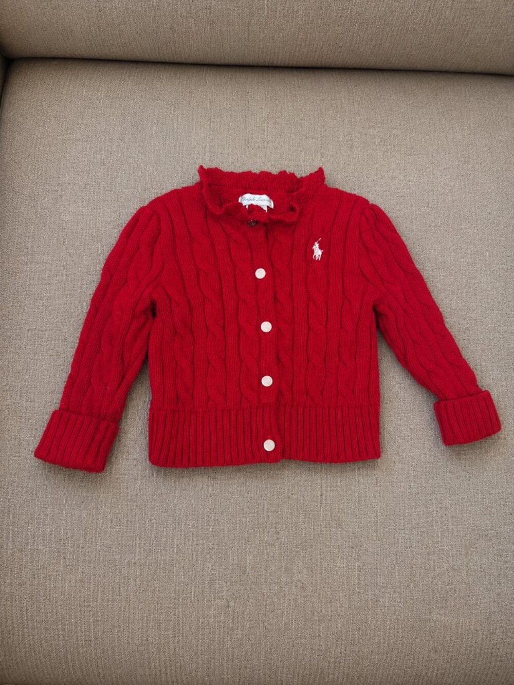 Ralph Lauren Baby Girl Red Cable Knit Cardigan Sweater 9M Christmas School Pics